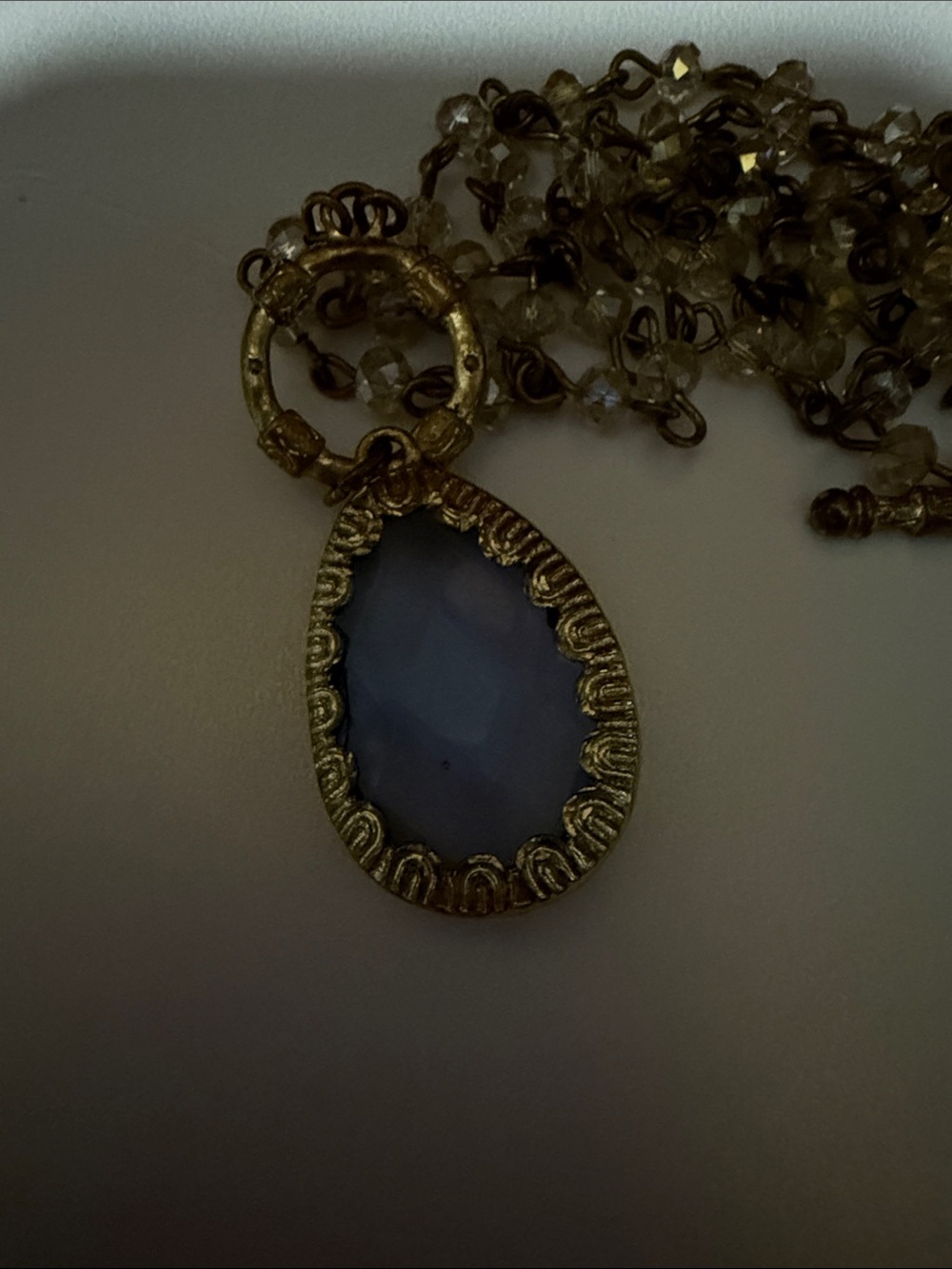 Gold-Tone Chain Necklace with Blue Teardrop Pendant - Picture 5 of 6
